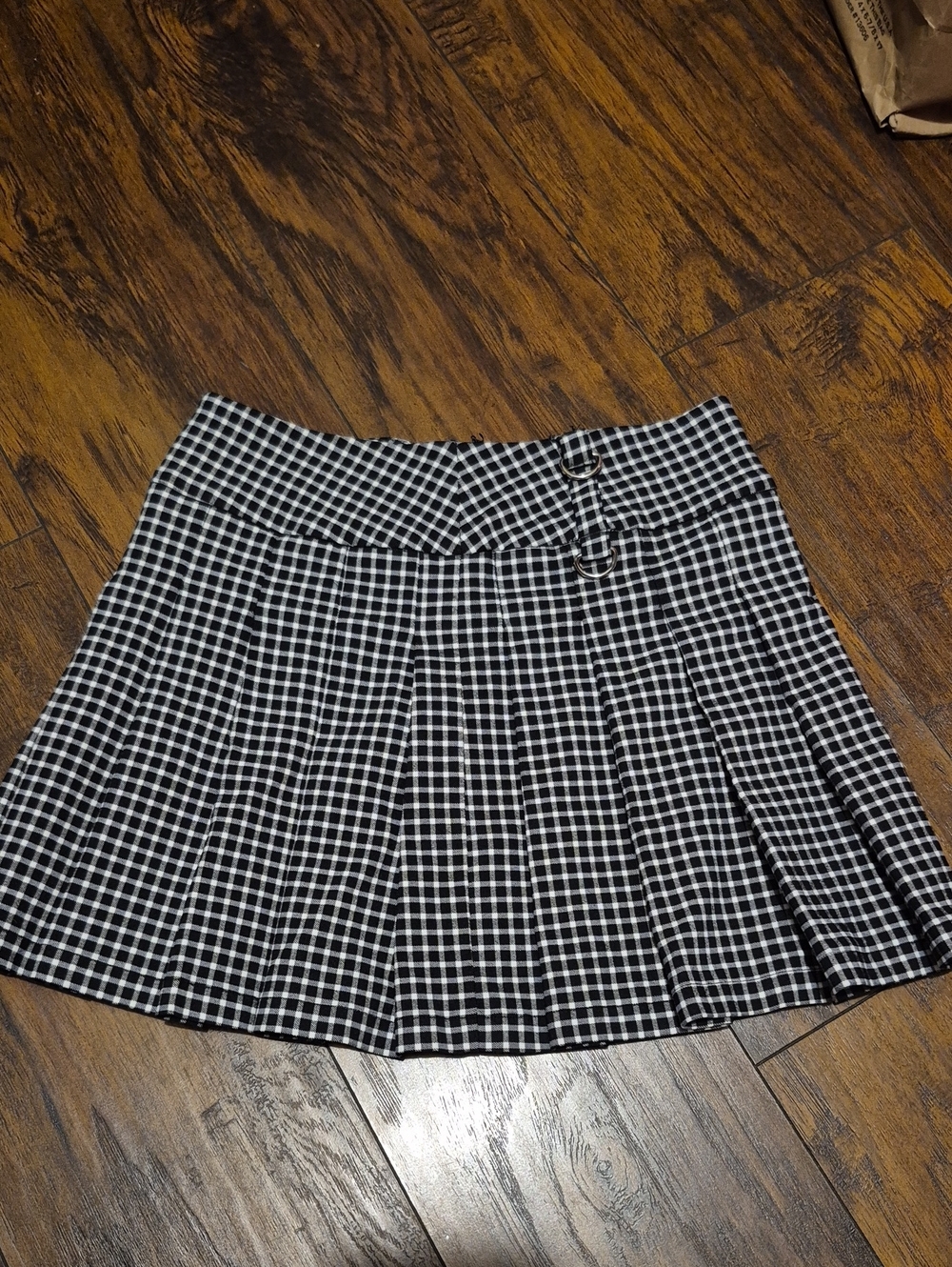 Black and White Plaid Pleated Mini Skirt